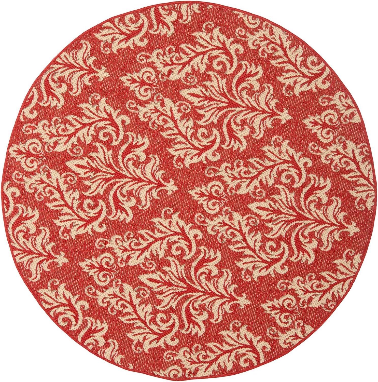 Red Rectangular Synthetic Stain-Resistant Damask Area Rug