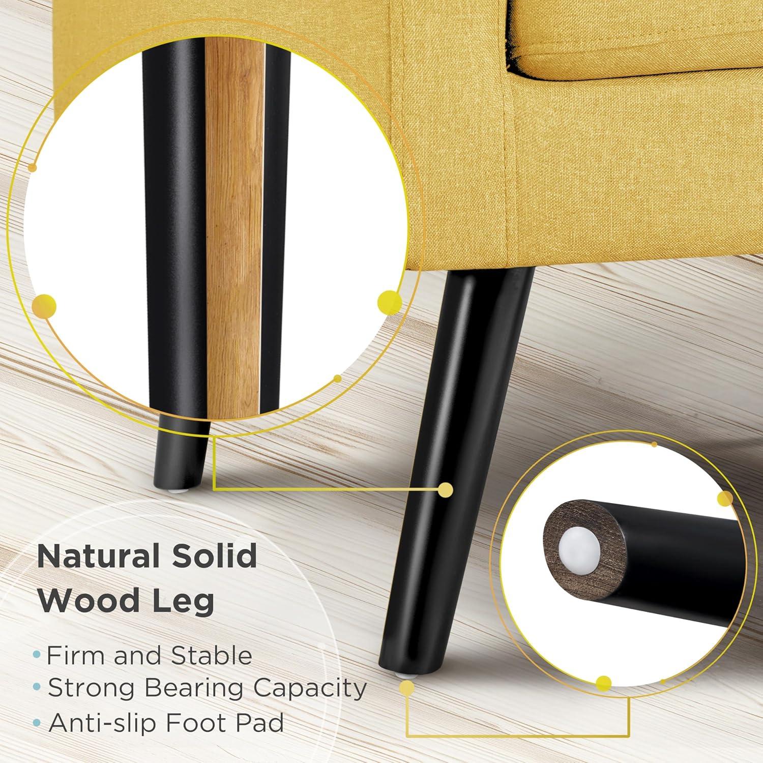 Yaheetech Set of 2 Mid Century Tufted Back Accent Arm Chair with Rubberwood Legs, Yellow