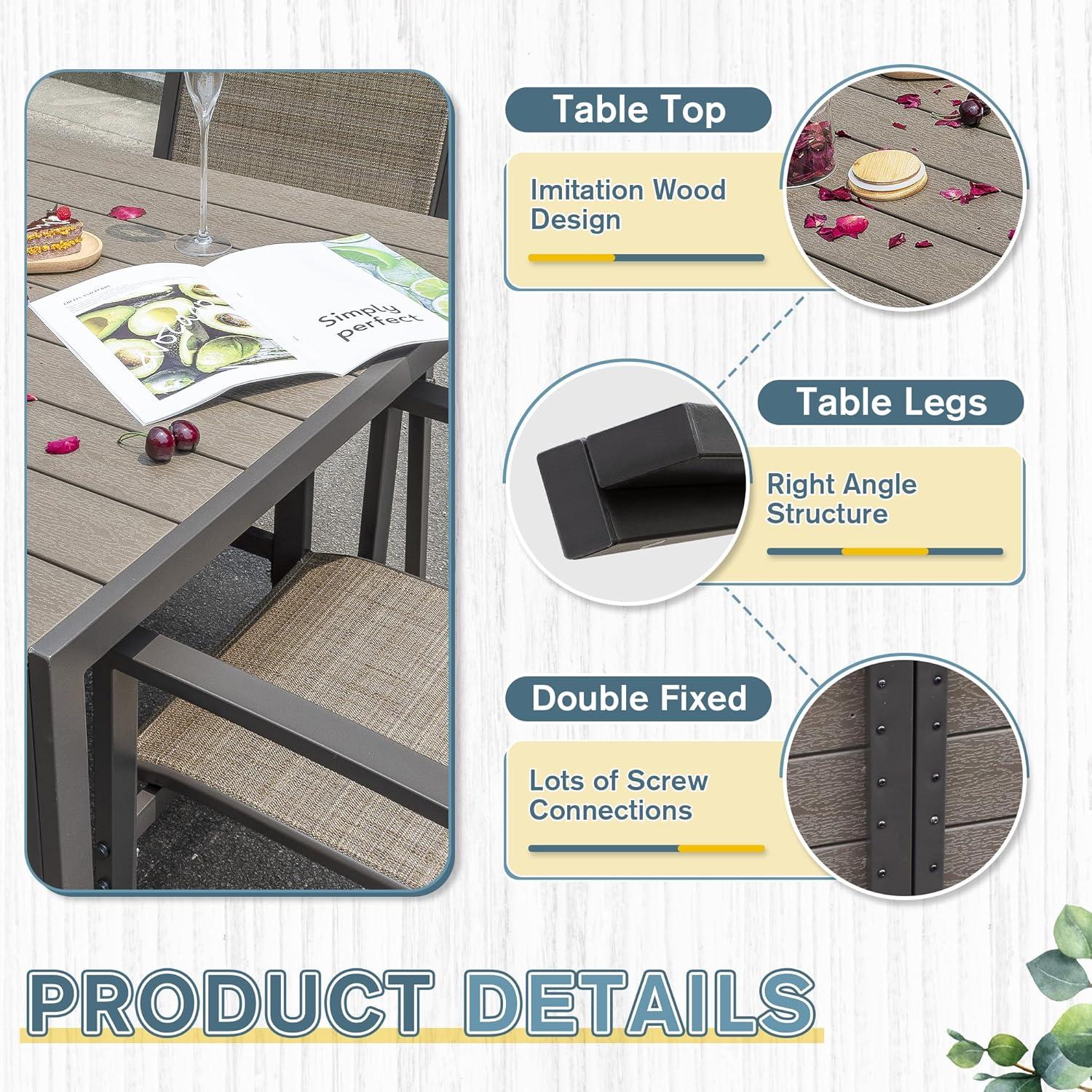 Homall Patio Dining Set 7 Pieces Outdoor Furniture with Large Table and 6 Textilene Chairs for Porch, Brown