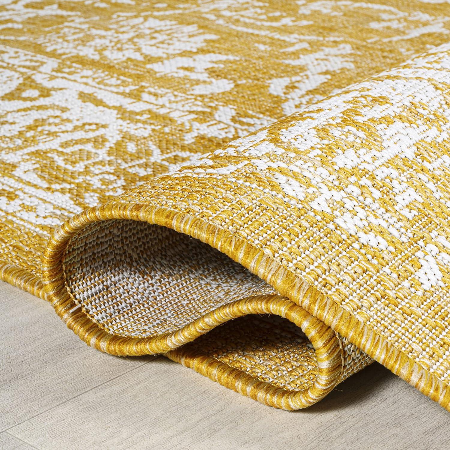 9' x 12' Tela Bohemian Textured Weave Floral Indoor/Outdoor Area Rug, Yellow/Cream - JONATHAN Y