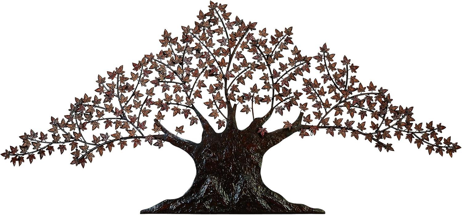 Dark Brown Metal Tree Wall Sculpture with Leaves