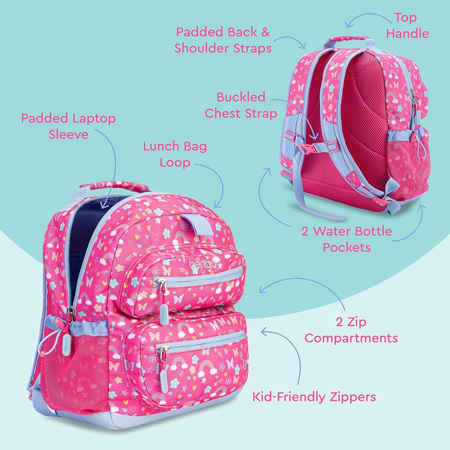 Bentgo Kids' 14.25" School Backpack - Rainbows and Butterflies