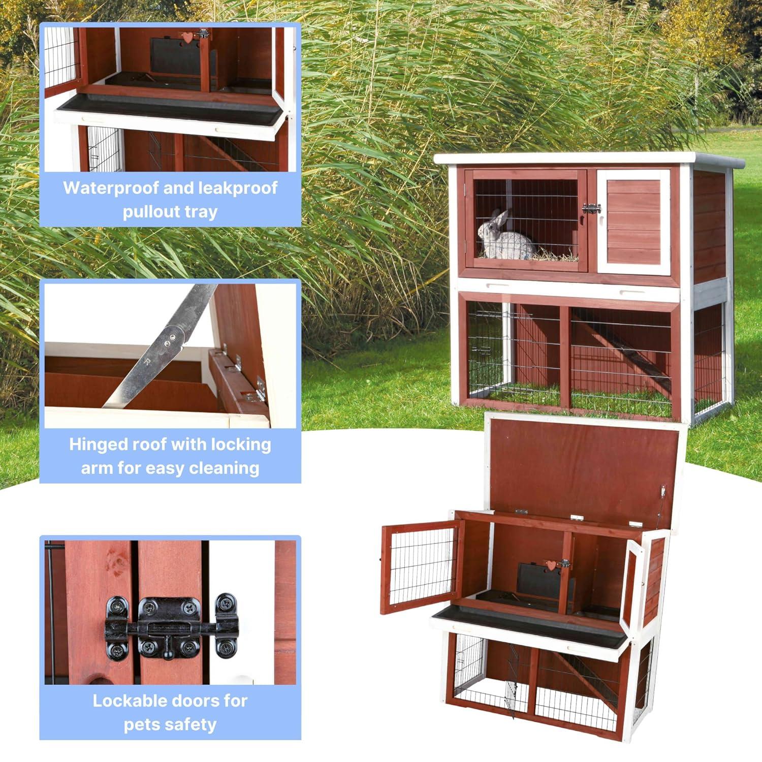 TRIXIE TRIXIE 2-Story Cabin Rabbit Hutch with Run, Ramp, Attic Storage, for Rabbits or Guinea Pigs