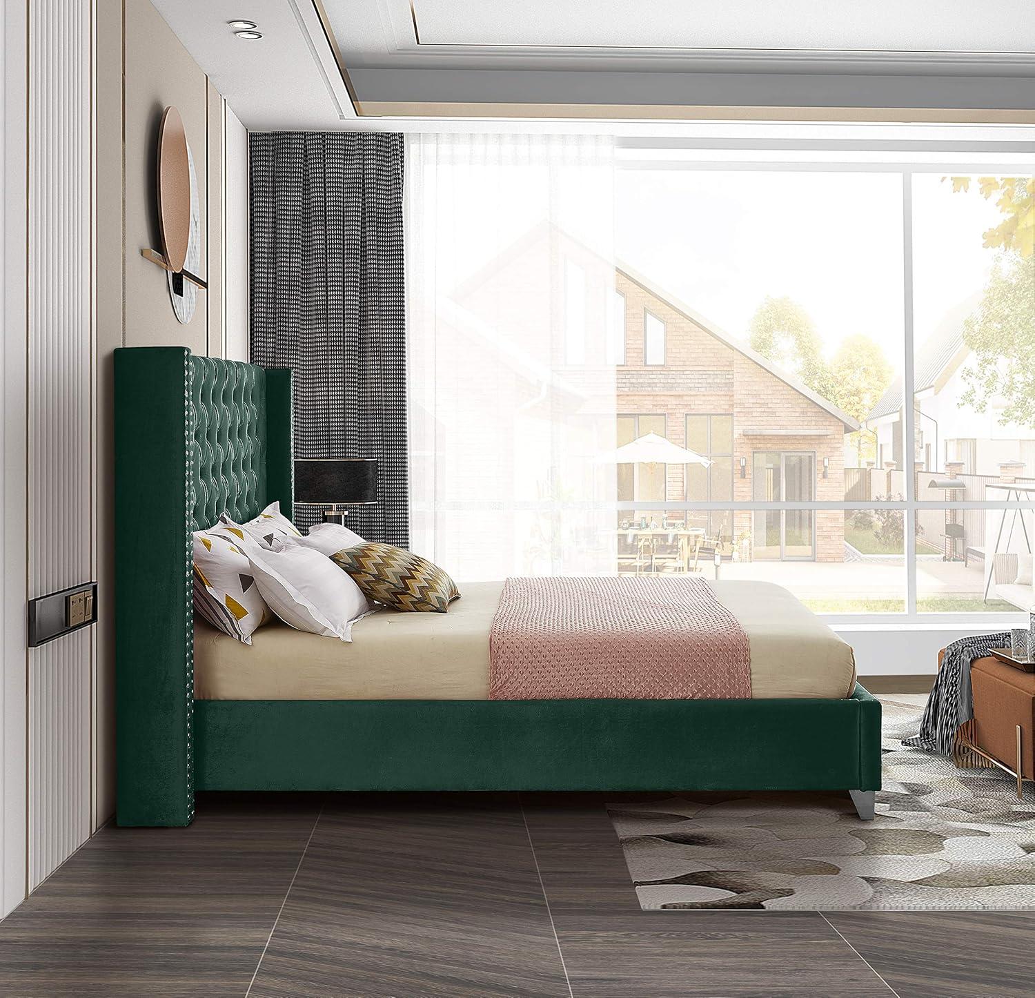 Homestock Asian Allure Green Velvet King Bed