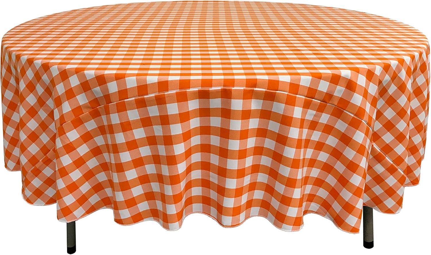 TCcheck90R-OrangeK48 Polyester Gingham Checkered Tablecloth - White & Orange - 90 in. Round