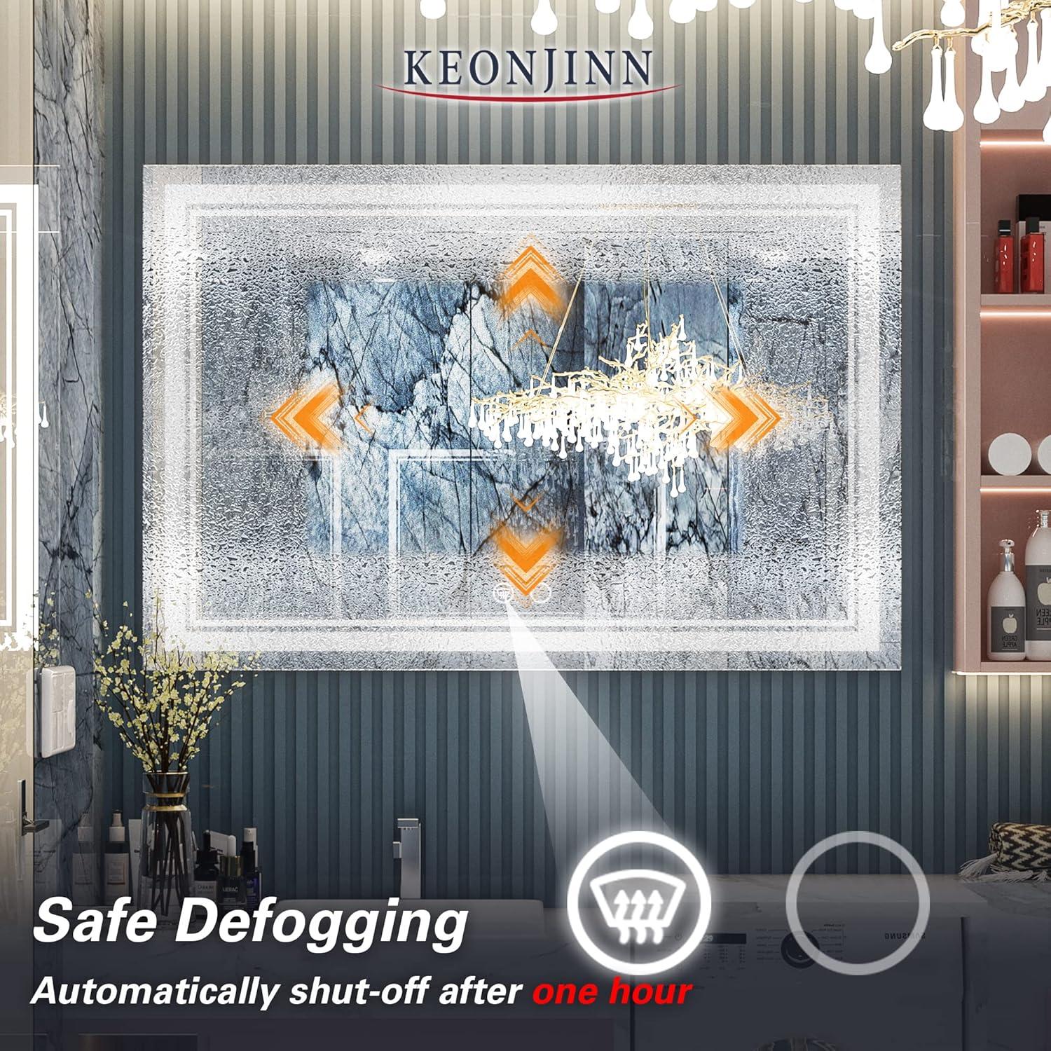 Keonjinn 84 x 32 Inch LED Bathroom Mirror with Lights 3 Color Temperature Frontlit Oversized Vanity Mirror Wall Mounted Anti-Fog, UL Listed LED Driver, Tempered Glass Dimmable Lighted Bathroom Mirror