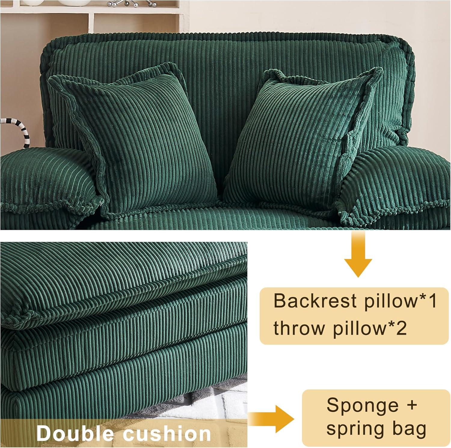 46.9" W Oversized Chair with Ottoman, Corduroy Upholstered Chaise Lounge Chair Indoor Reading Chairs Sofa Couche Oversized Comfy Chairs for Living Room, Bedroom (Corduroy Green)