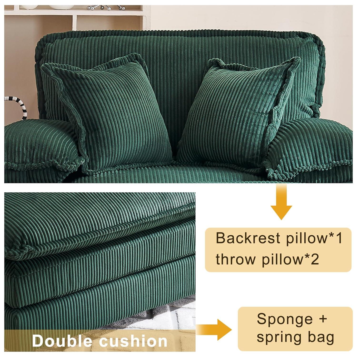 46.9" W Oversized Chair with Ottoman, Corduroy Upholstered Chaise Lounge Chair Indoor Reading Chairs Sofa Couche Oversized Comfy Chairs for Living Room, Bedroom (Corduroy Green)