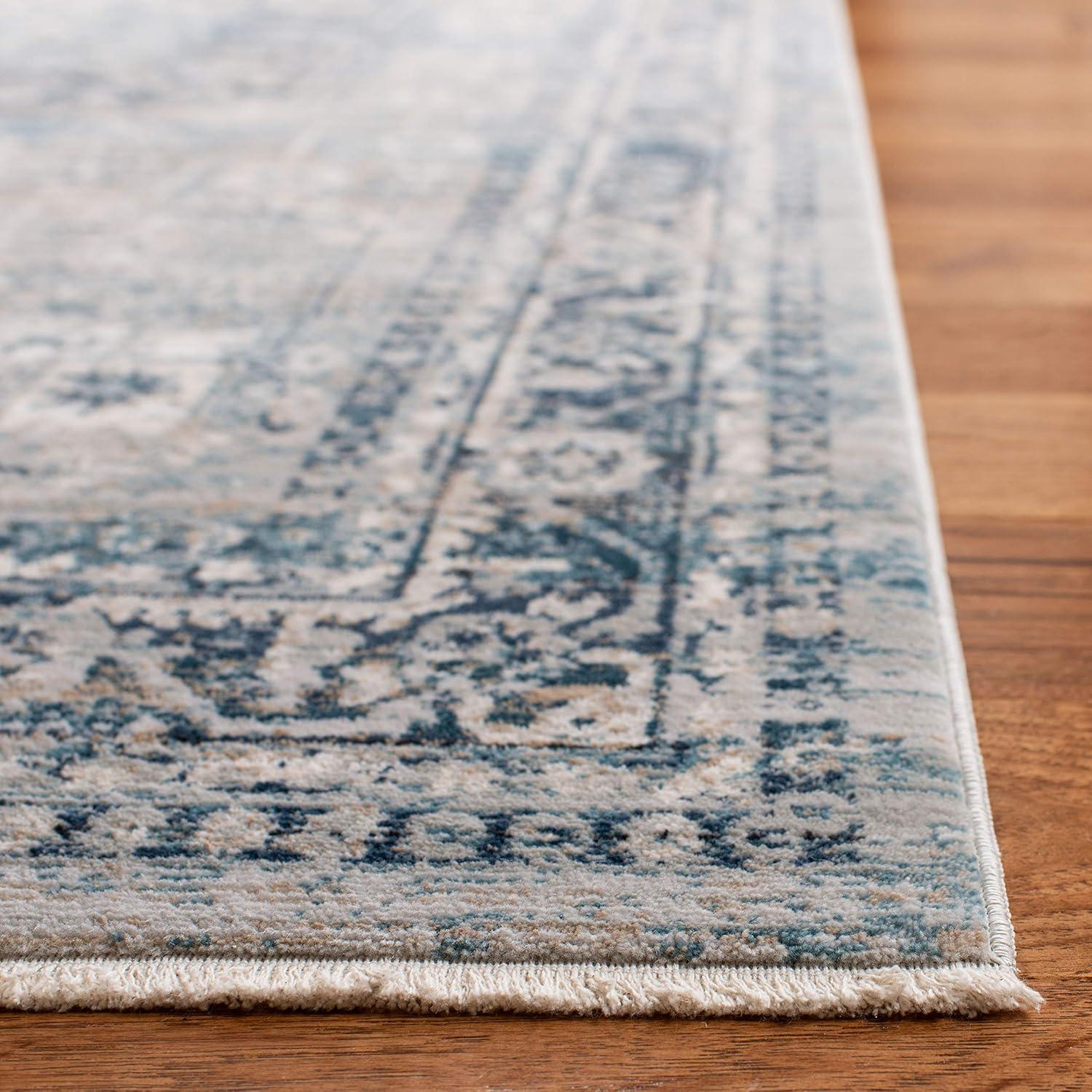 Elegant Victoria Distressed Blue & Grey Synthetic Rug - 4' x 6'