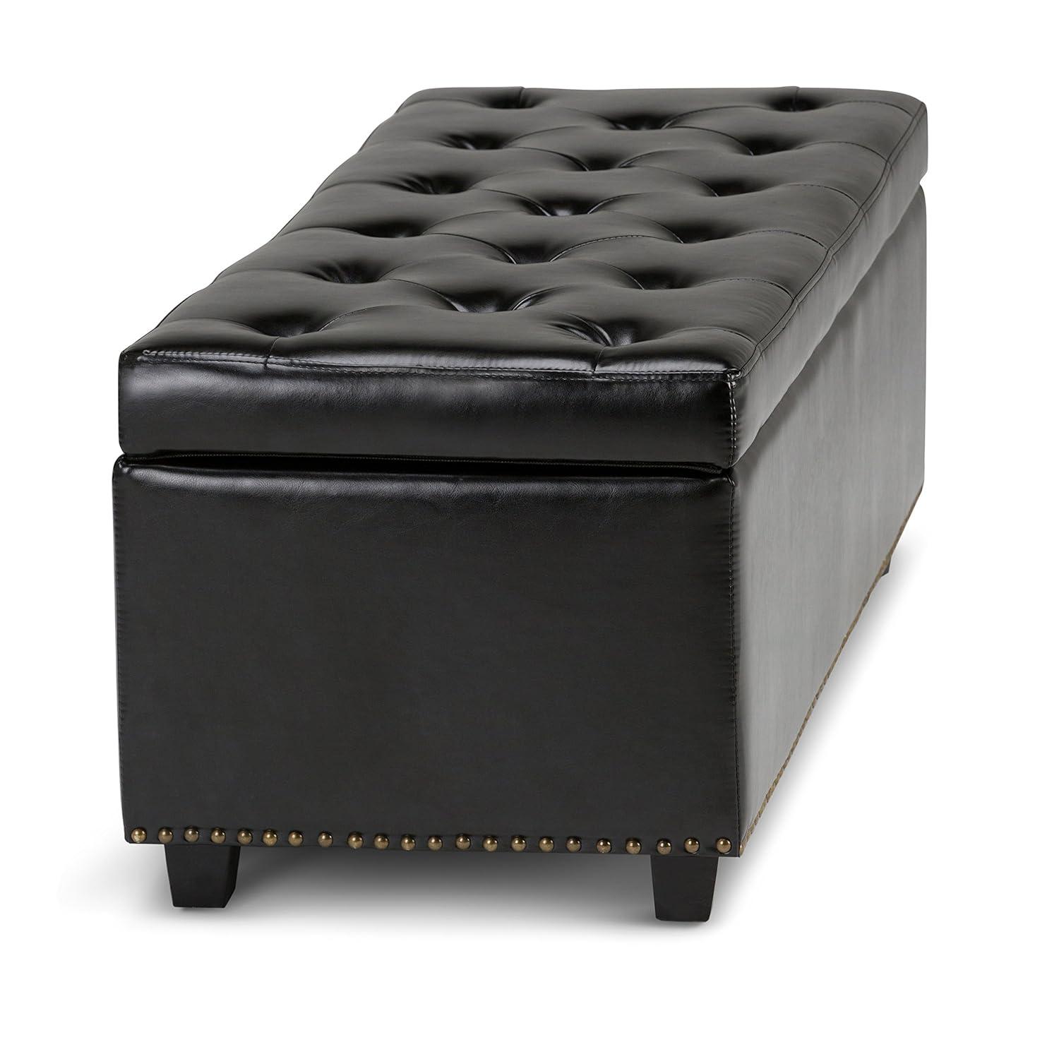Simpli Home Hamilton 48"W Upholstered Storage Ottoman Bench with Lift-Top Lid, Tufted Design, and Nailhead Trim