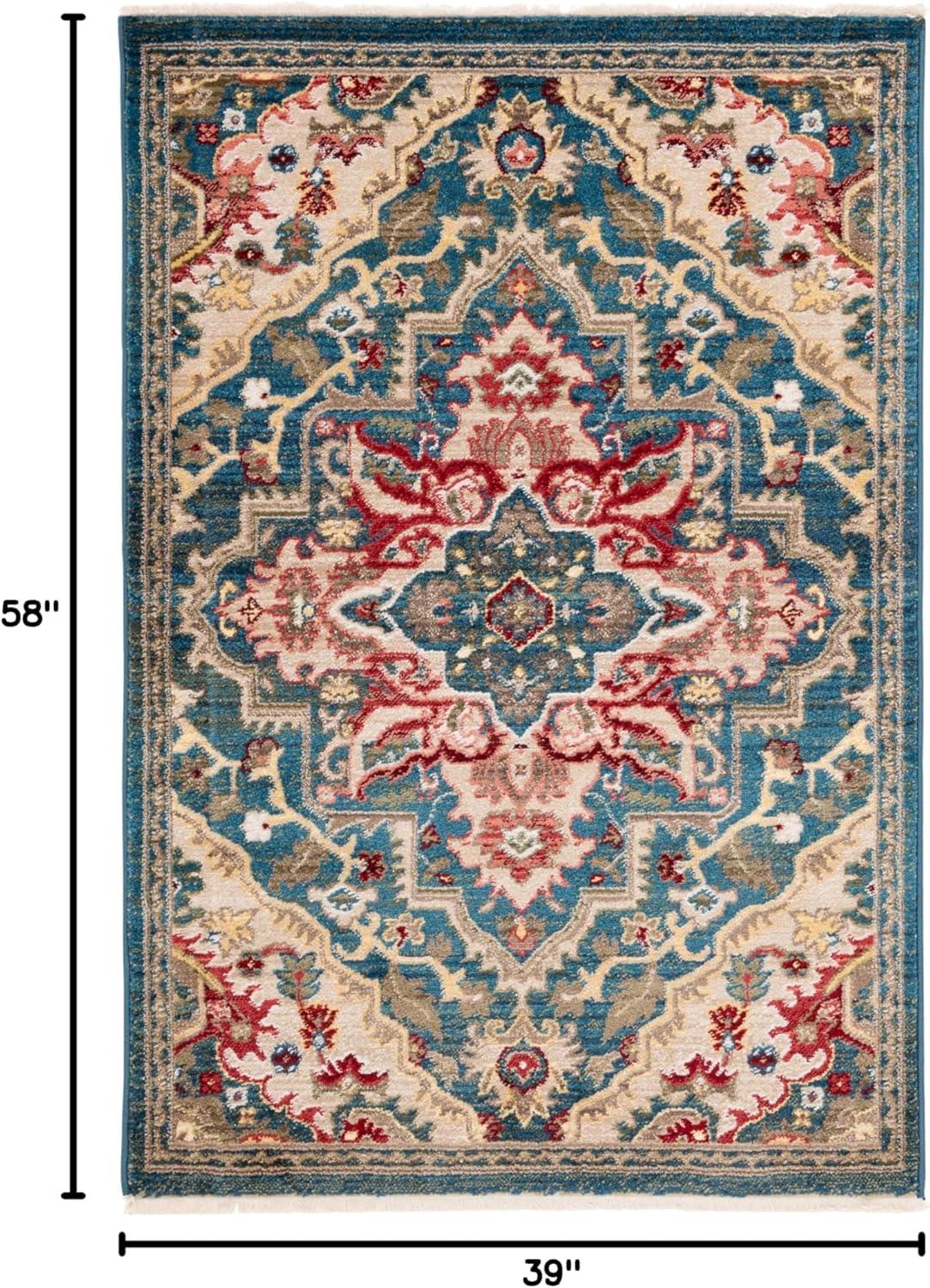 Kashan KSN304 Power Loomed Accent Rug - Blue/Beige - 3'3"x4'10" - Safavieh.