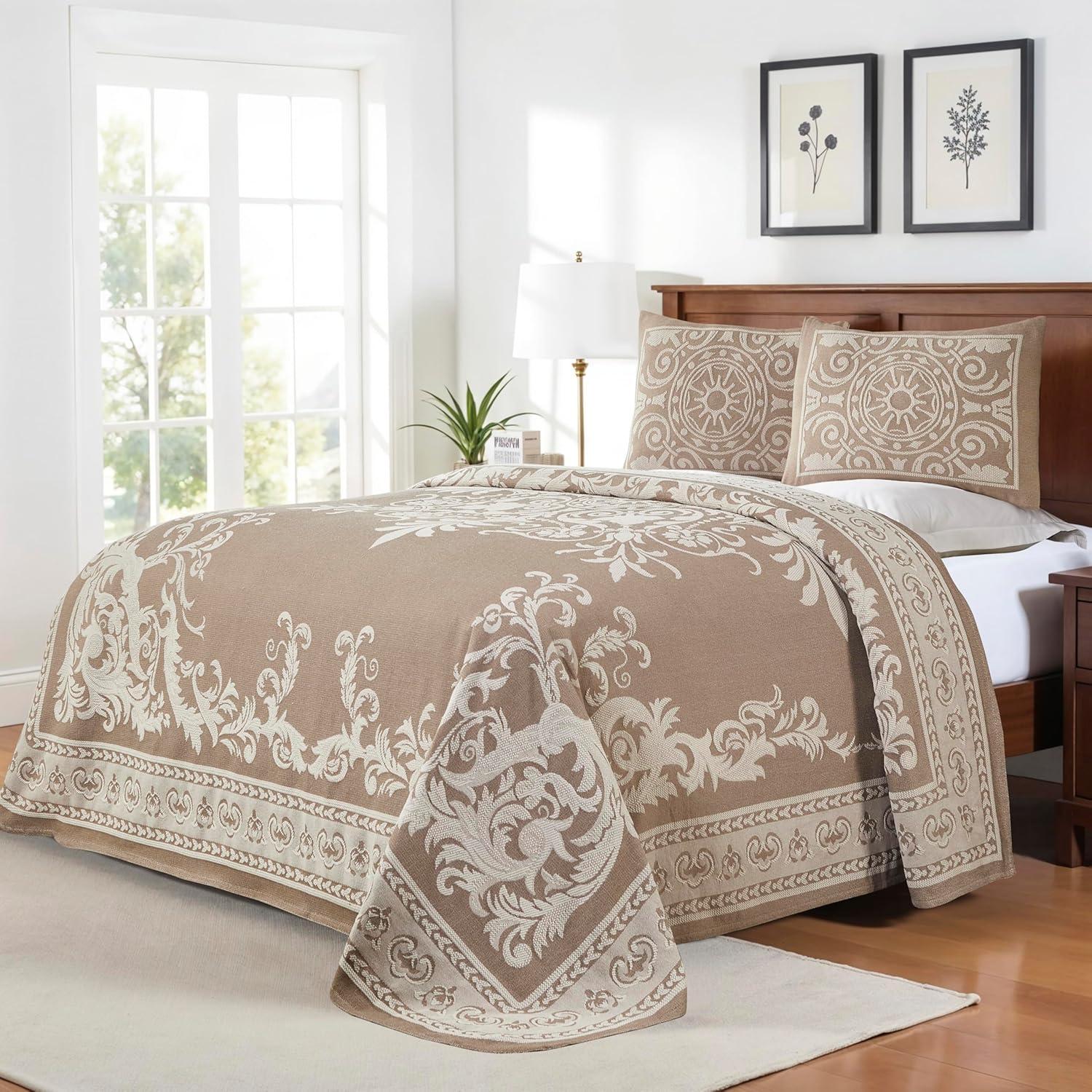 Superior Rio Lightweight Cotton Blend Woven Jacquard Traditional Medallion Bedspread/Coverlet Set