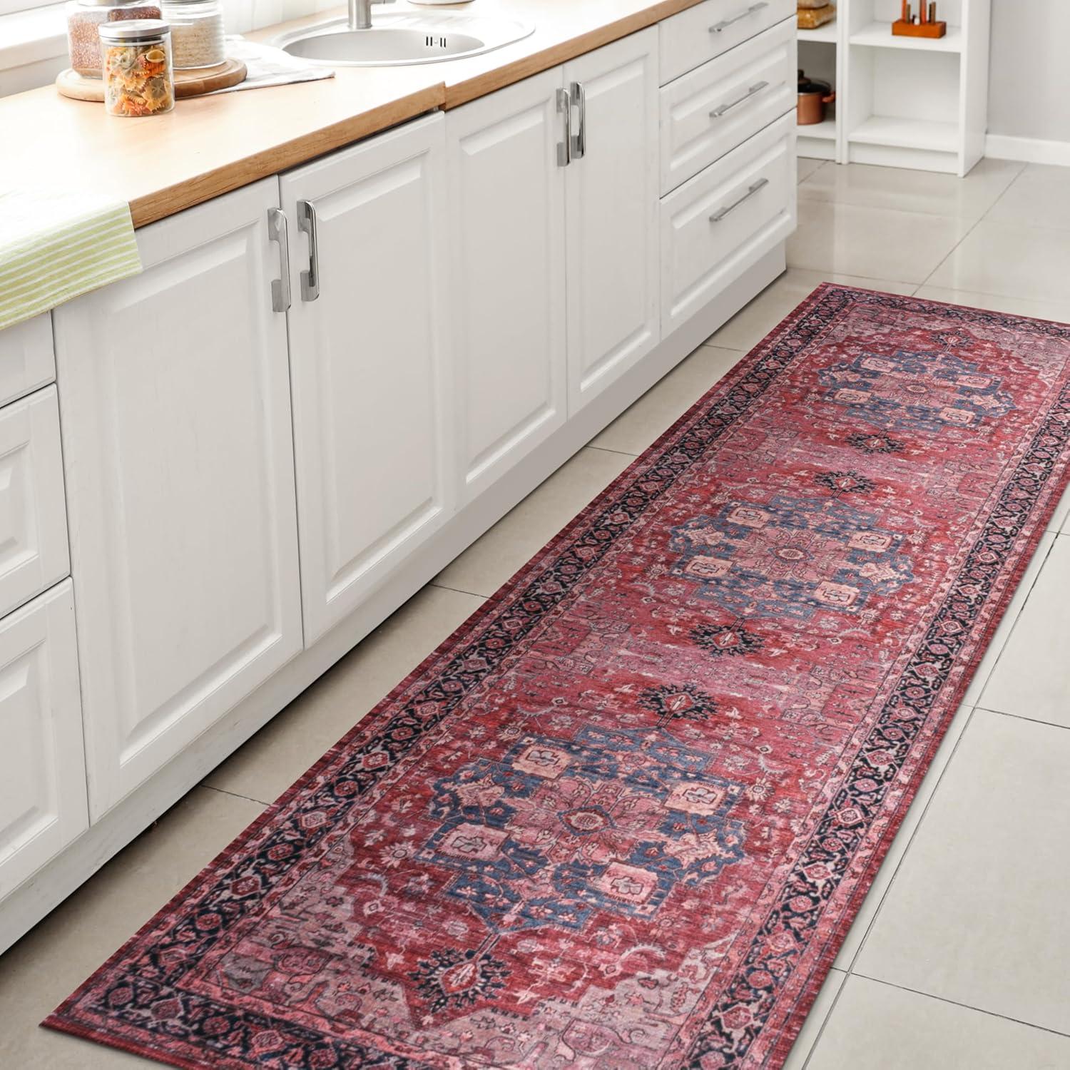 Maris Ornate Medallion Machine-Washable Red/Black/Blue 2 ft. x 8 ft. Runner Rug - JONATHAN Y