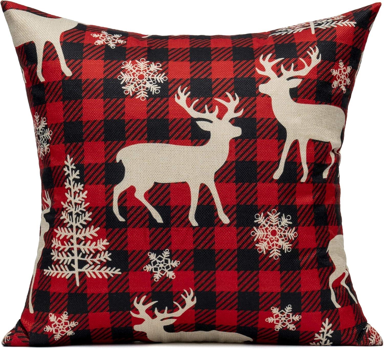 BEAUTY Merry Christmas Throw Pillow Covers 18 x 18 Inch Set of 4  Red Barn Merry & Bright Xmas Farmhouse Holiday Pillowcases for Home Outdoor Decoration CP053-18