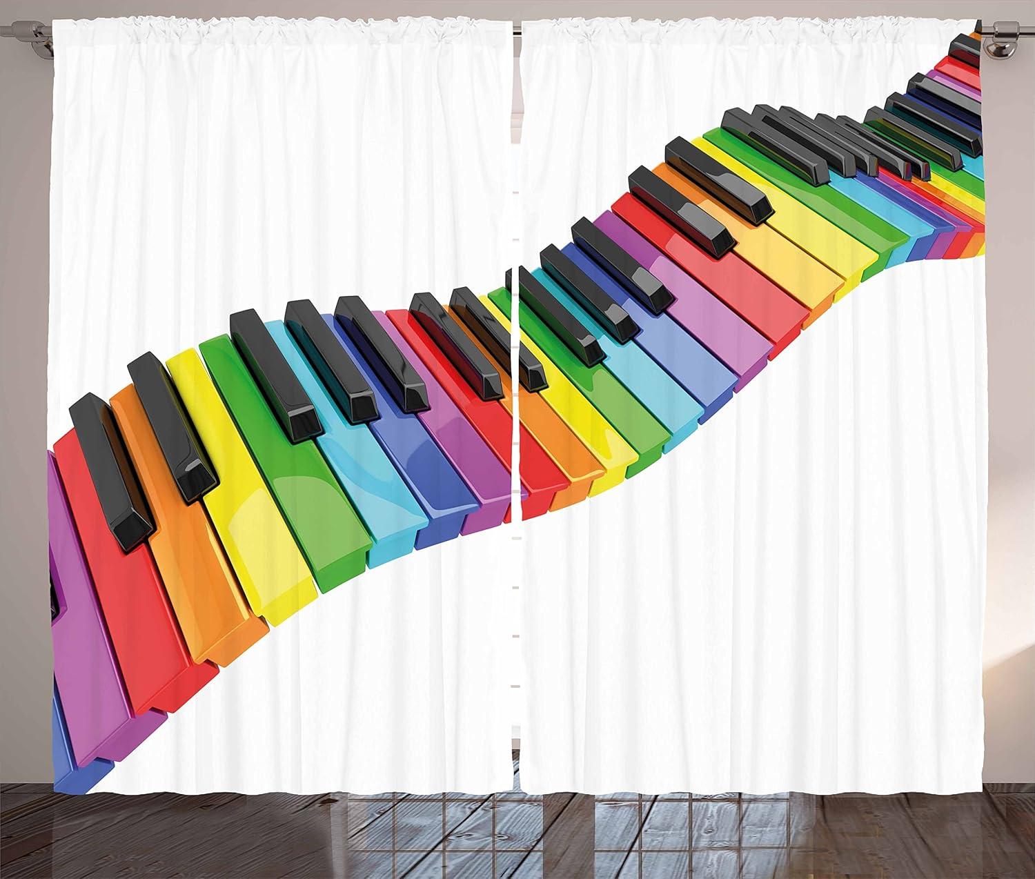 Vibrant Rainbow Piano Keyboard Polyester Curtain Panel Pair