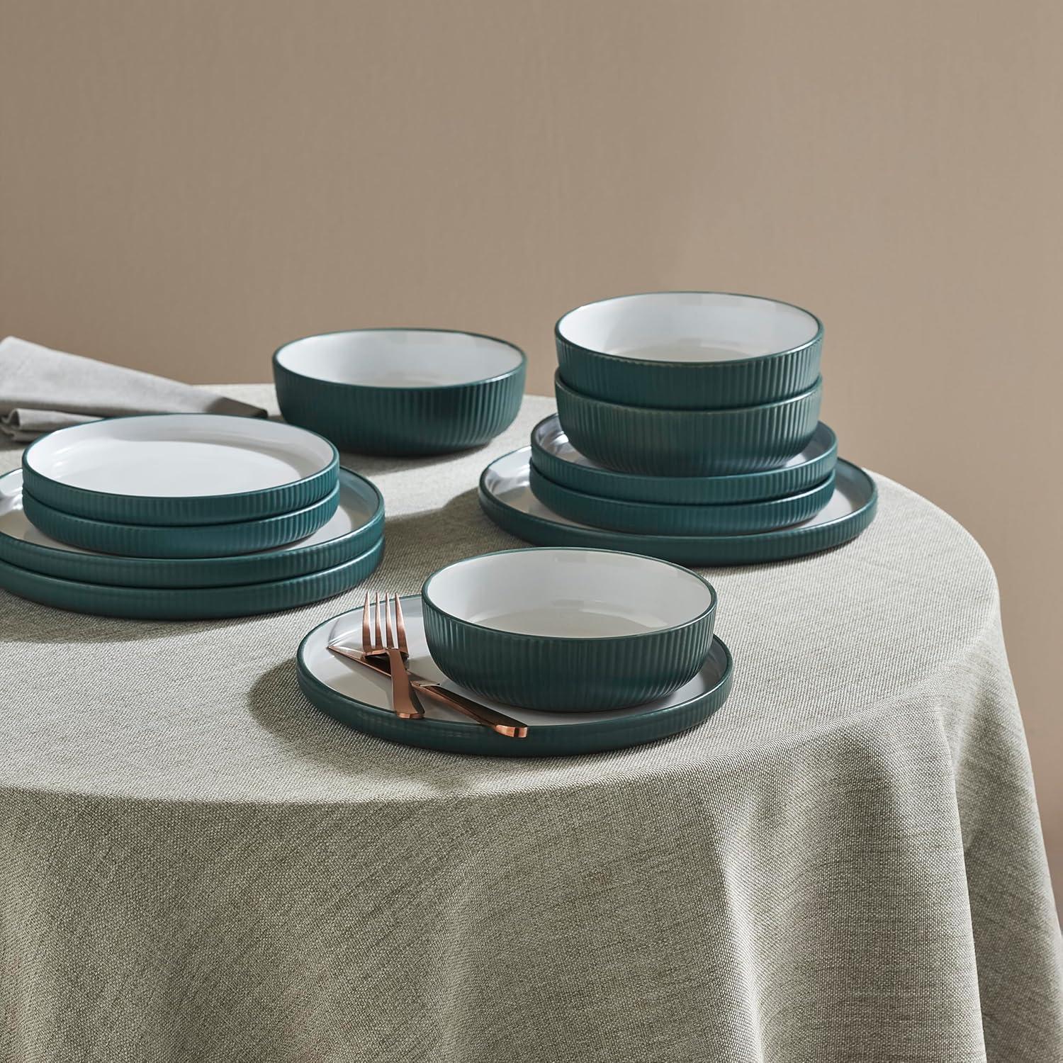 Green Ceramic Coastal 12-Piece Dinnerware Set, Service for 4