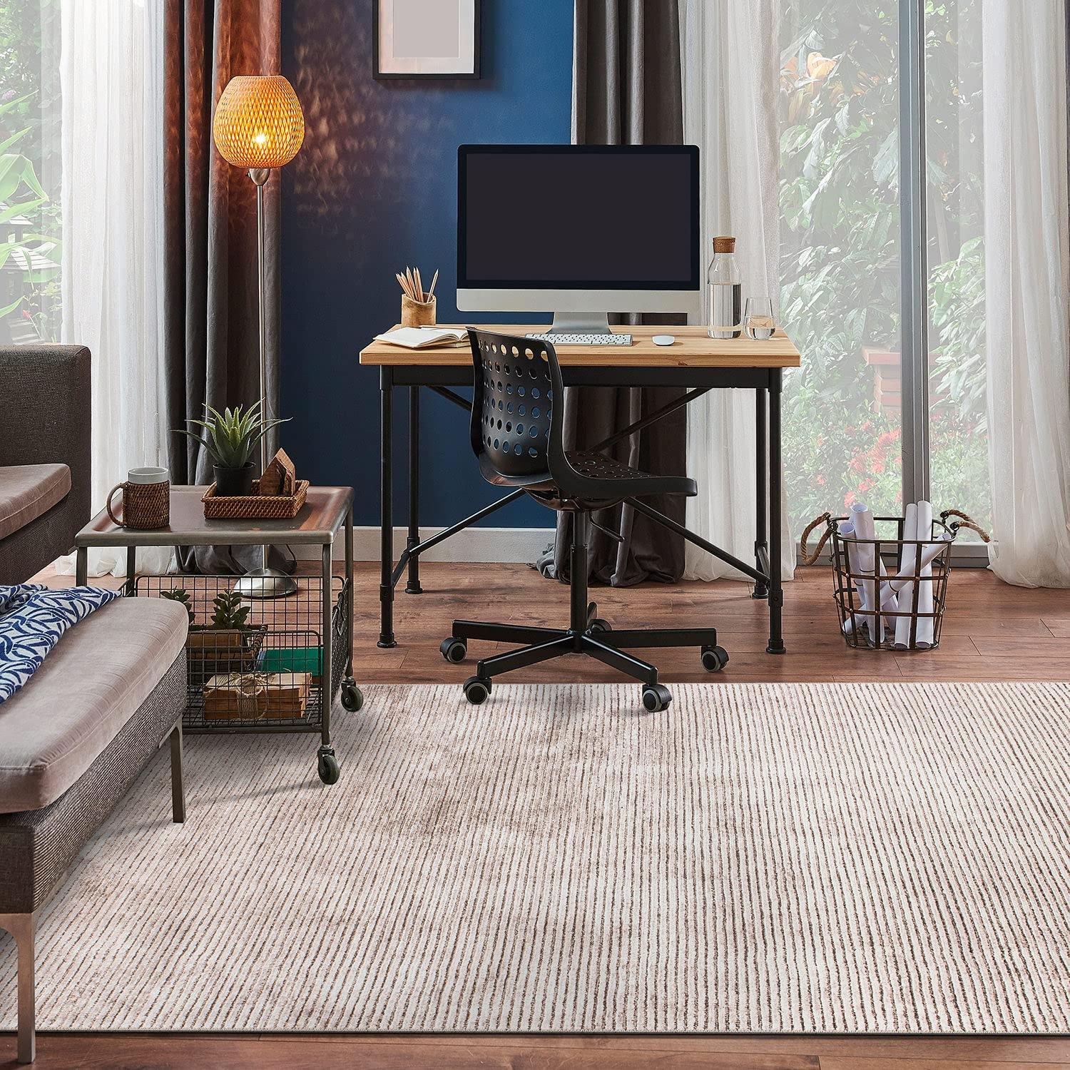 World Rug Gallery Contemporary Distressed Stripe Machine Washable 8'4"x11'6" Beige Area Rug
