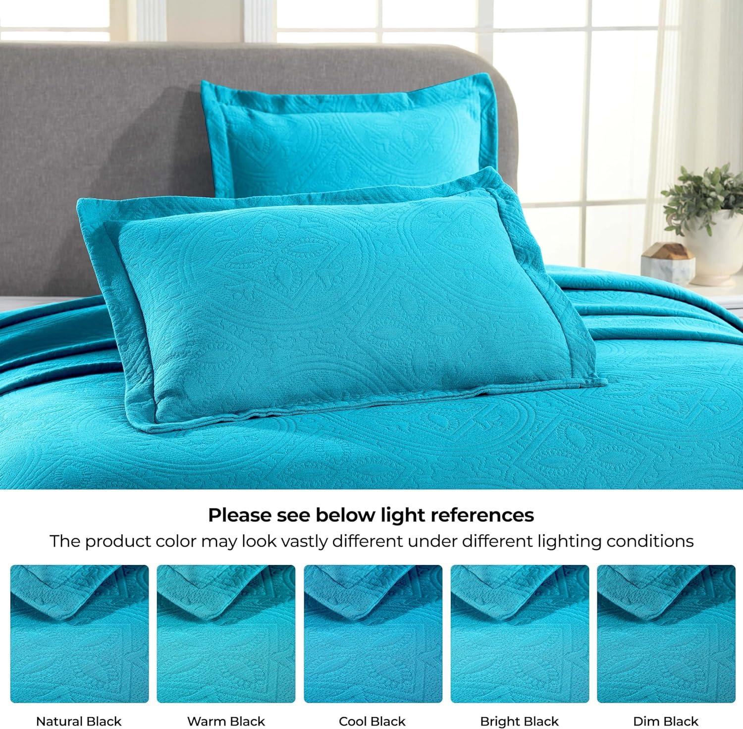 Celtic Circles Premium Cotton Queen Bedspread Set in Peacock Blue