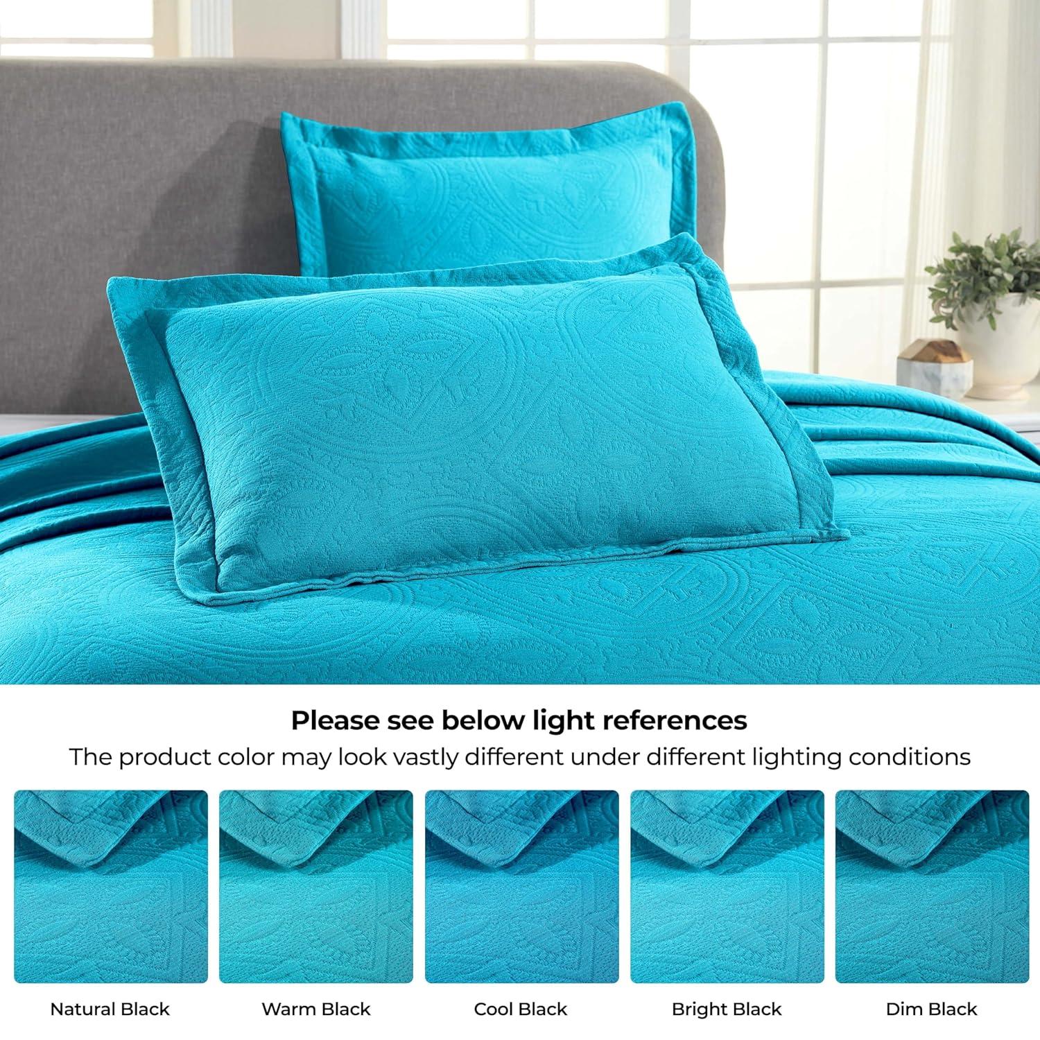 Superior Celtic Circle Cotton Decorative Bedspread and Sham Set, Queen, Peacock Blue