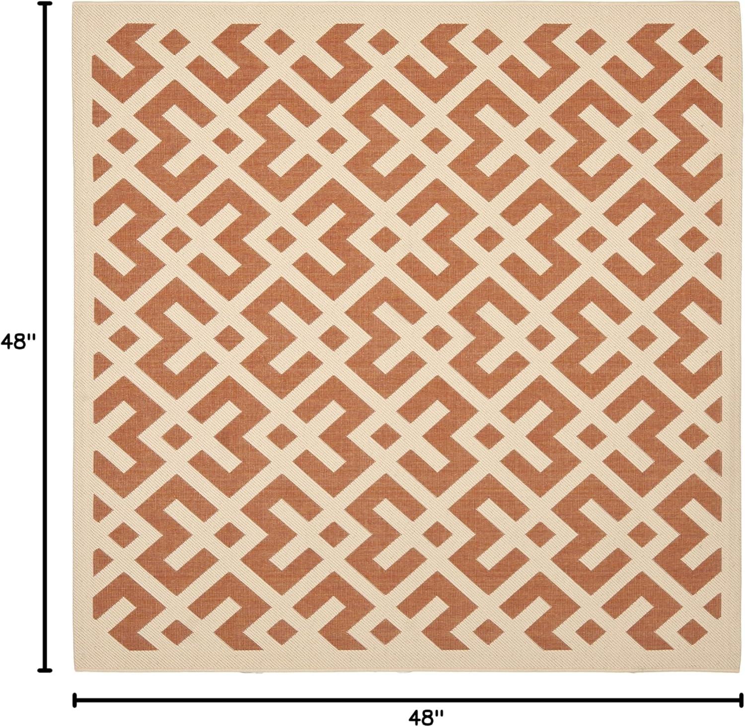 Courtyard CY6915 Power Loomed Indoor and Outdoor Area Rug - Terracotta/Bone - 4'x4' - Safavieh