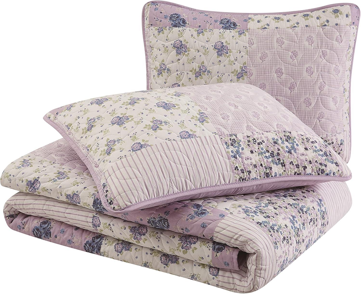 Elissa Patchwork Quilt Set Purple/White - Cannon