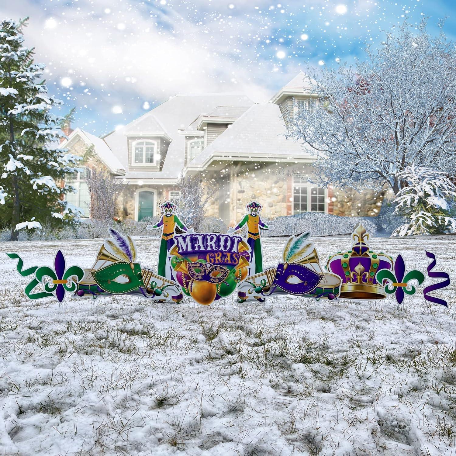 VictoryStore Jumbo Mardi Gras Yard Decoration Set, Masquerade Party Outdoor Decorations, 10 Piece Set, 20053