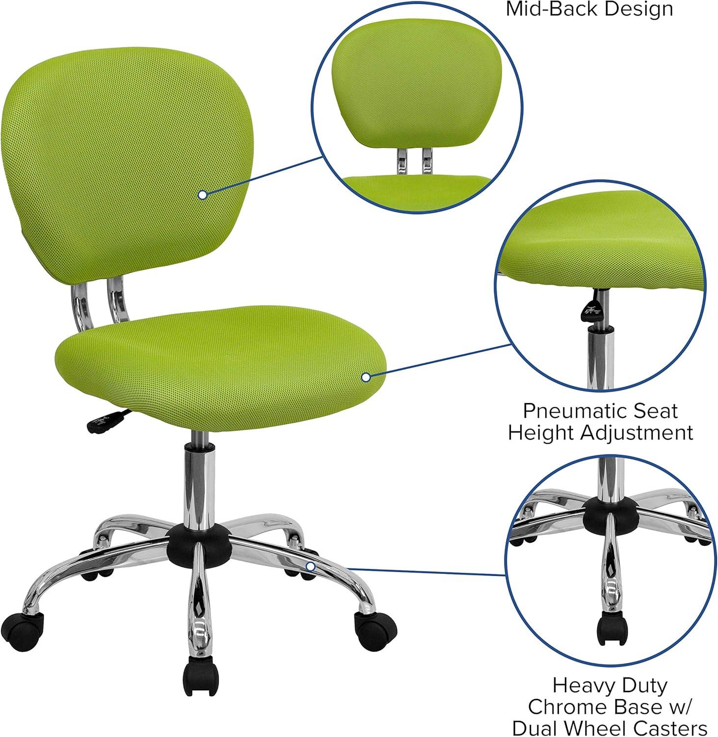 Flash Furniture Mid-Back Apple Green Mesh Padded Swivel Task Office Chair with Chrome Base