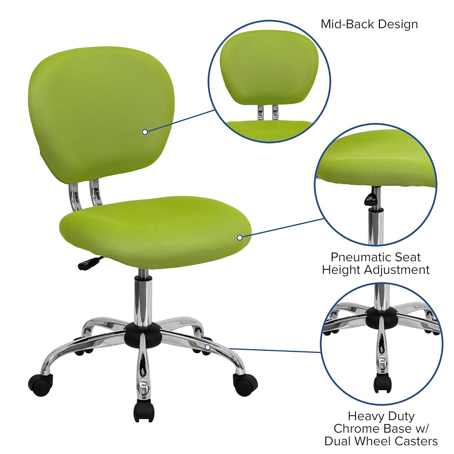 BizChair Mid-Back Apple Green Mesh Padded Swivel Task Office Chair with Chrome Base
