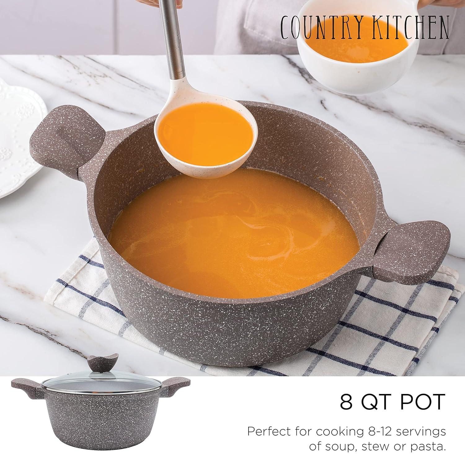 Chocolate Brown Non-Stick Cast Aluminum Cookware Set with Glass Lids, 6 Pc.