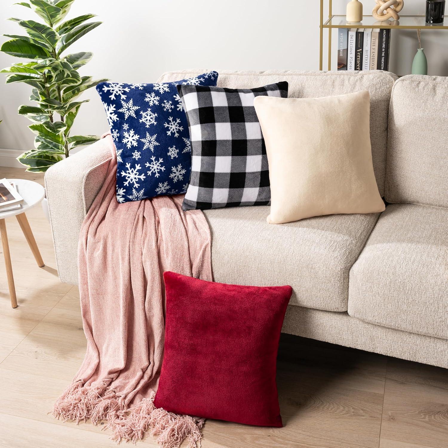 PAVILIA Set of 2 Throw Pillow Covers, Decorative Velvet Square Cushion Cases for Bed Sofa Couch Bedroom Living Room, Snowflake Blue/18 x 18