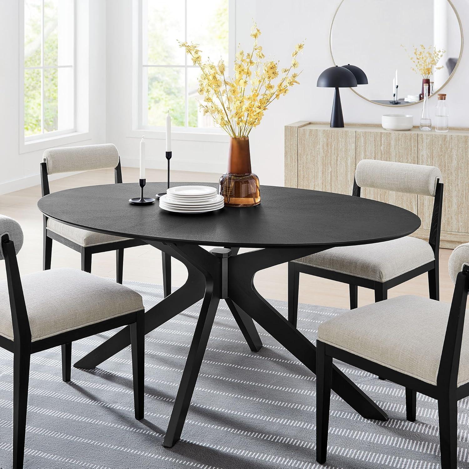 Modway Crossroads Oval Wood Dining Table In Black