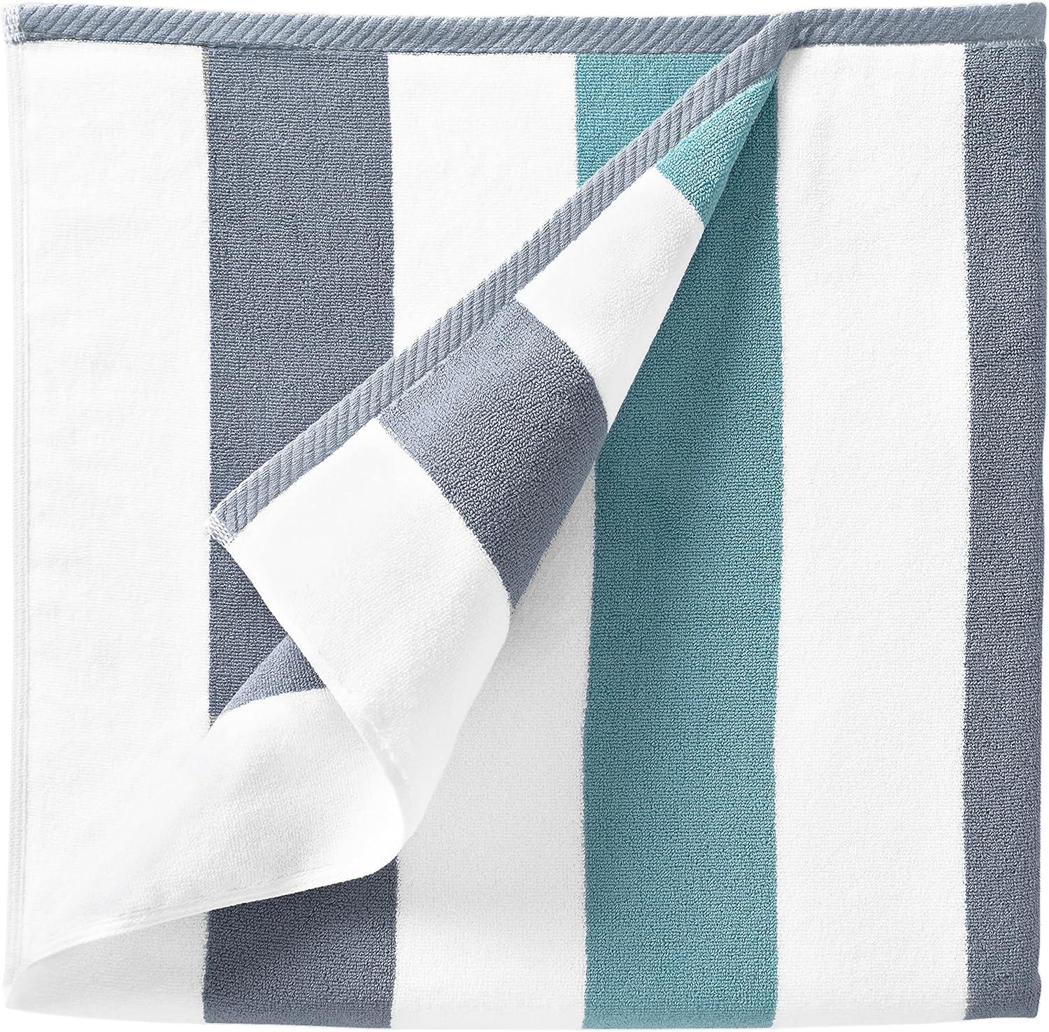 Laguna Beach Textile Co. Striped Cabana Beach Towel - Oversized, Plush 630 GSM Cotton - Stone Gray and Sea Glass Green