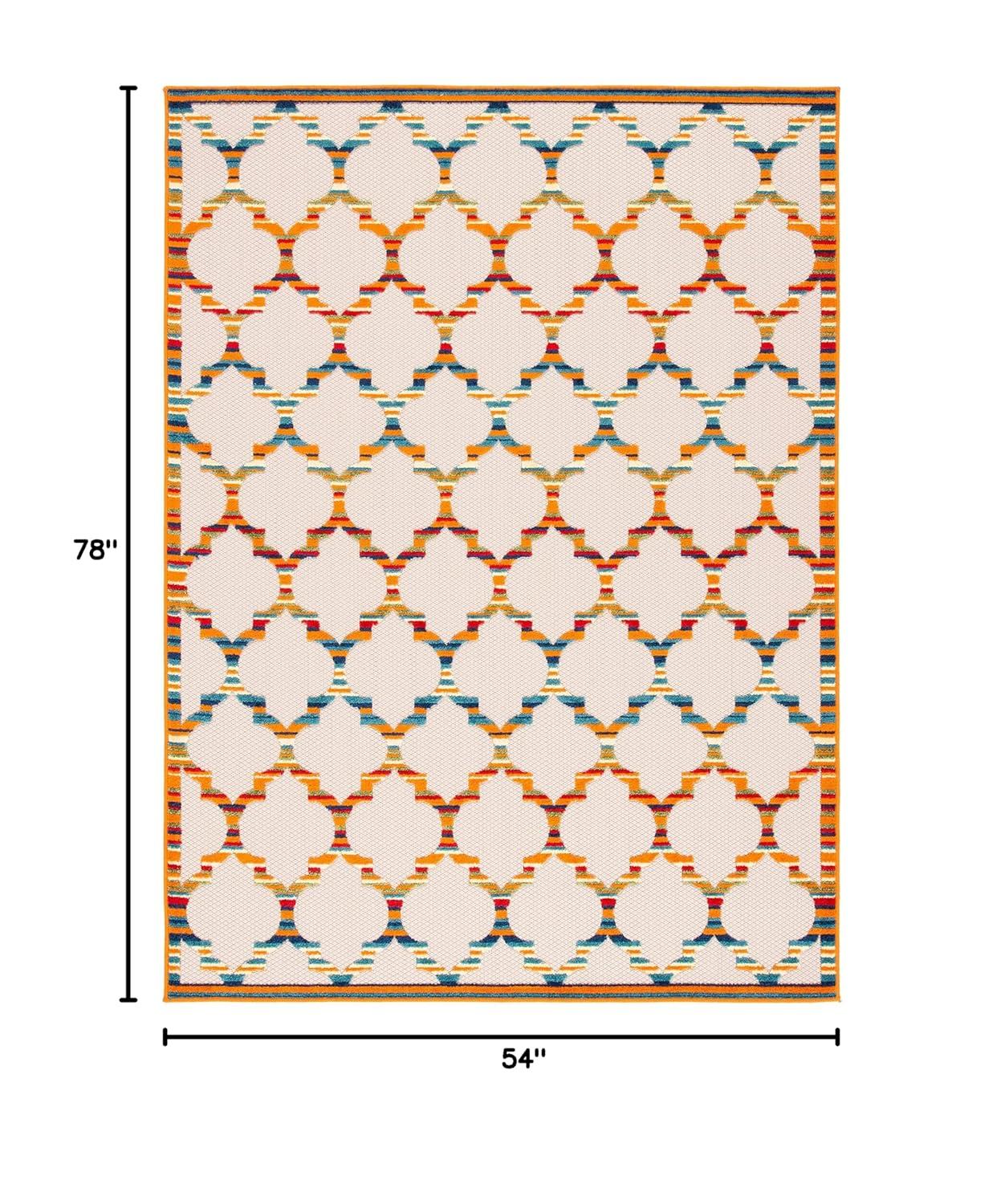 Cabana CBN333 Power Loomed UV Resistant Indoor/Outdoor Area Rug - Ivory/Orange - 4'5"x6'5" - Safavieh