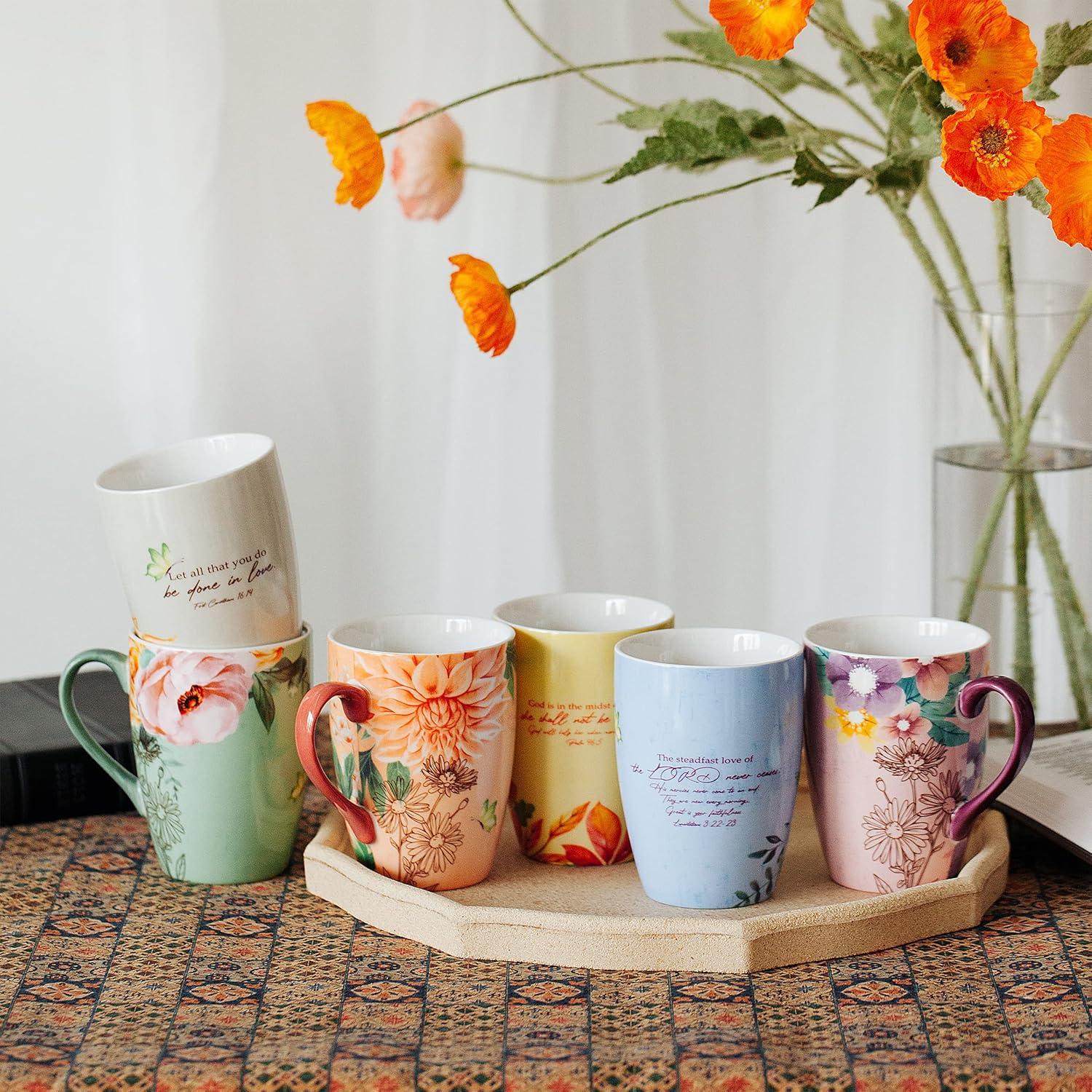 BTaT- Christian Coffee Cups, Set of 6, 12oz, Bible Verse Mugs, Inspirational Set for Women, Scripture Coffee Cups, Christian Gifts