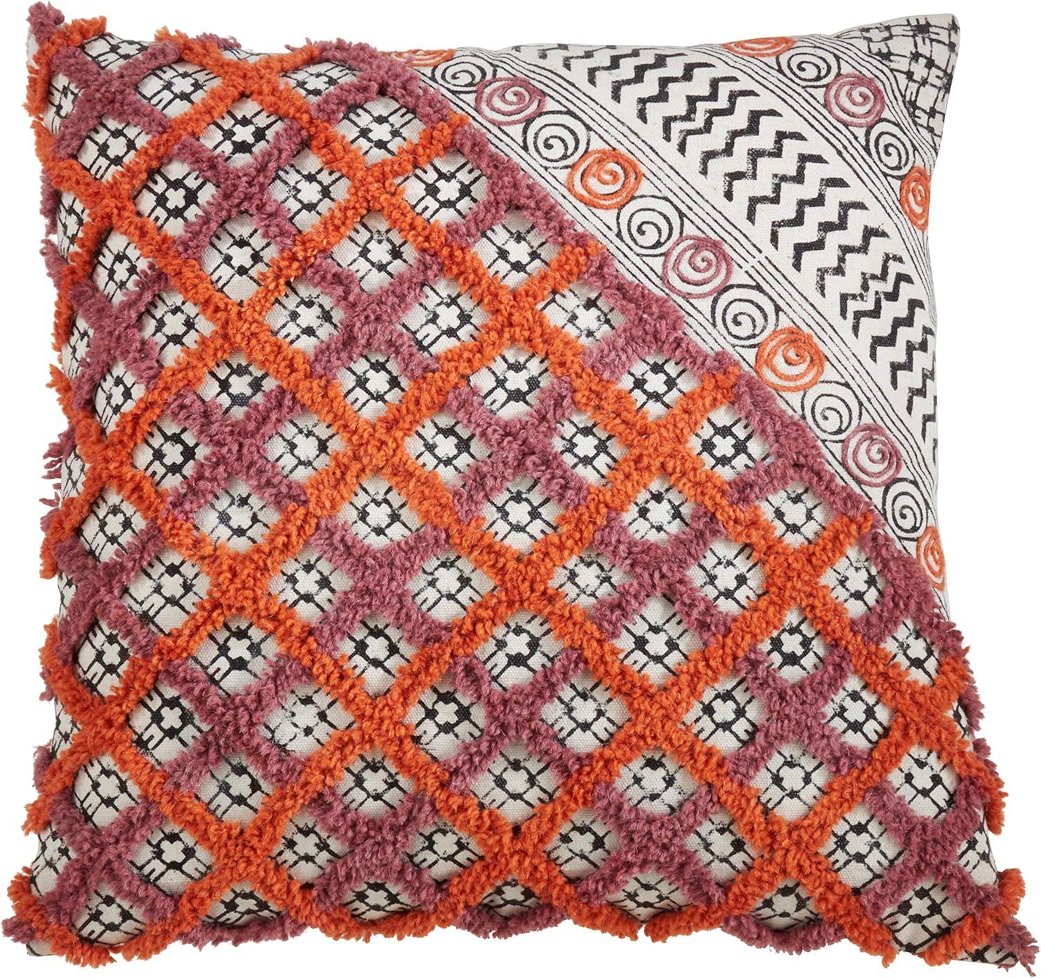 Coral and Purple Cotton Embroidered Decorative Pillow Cover