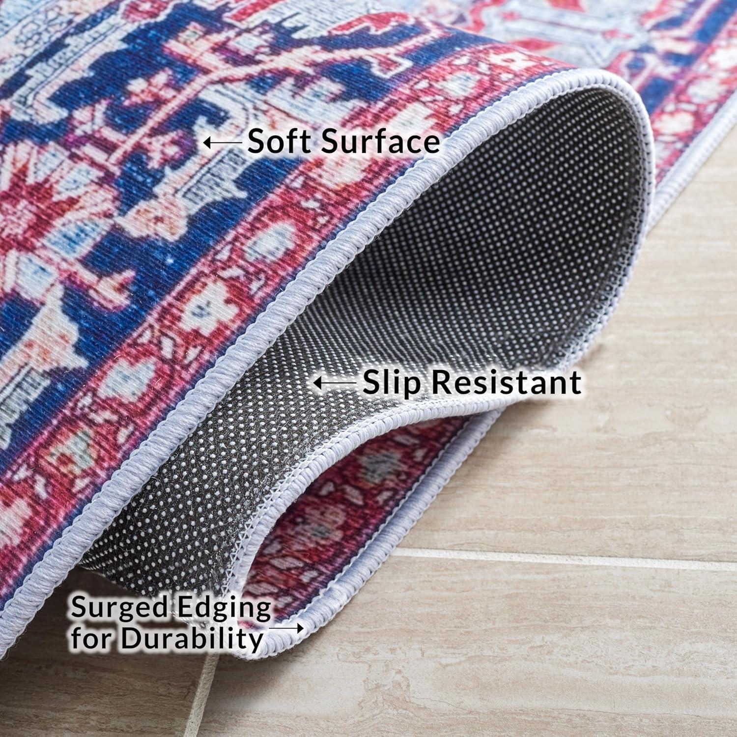 Tucson TSN108 Power Loomed Machine Washable Runner Rug - Red/Navy - 2'6"x10' - Safavieh.