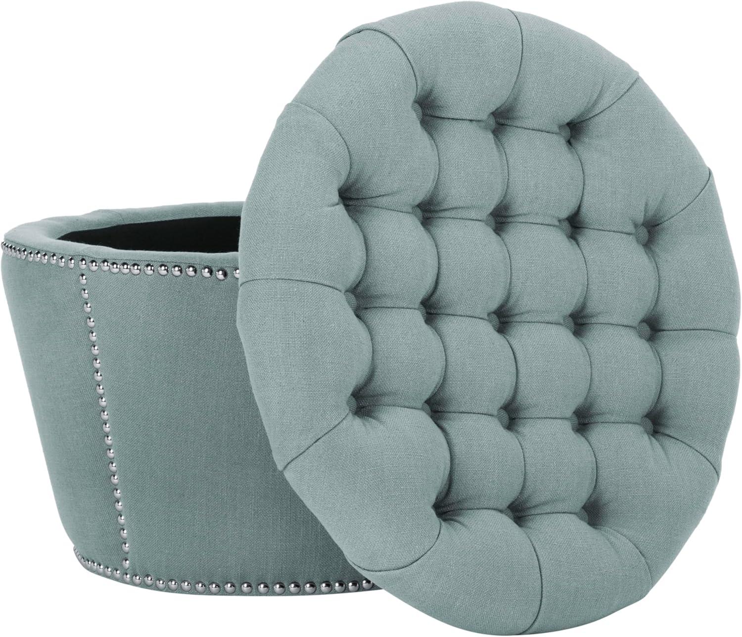 Gray Tufted Round Velvet Storage Ottoman