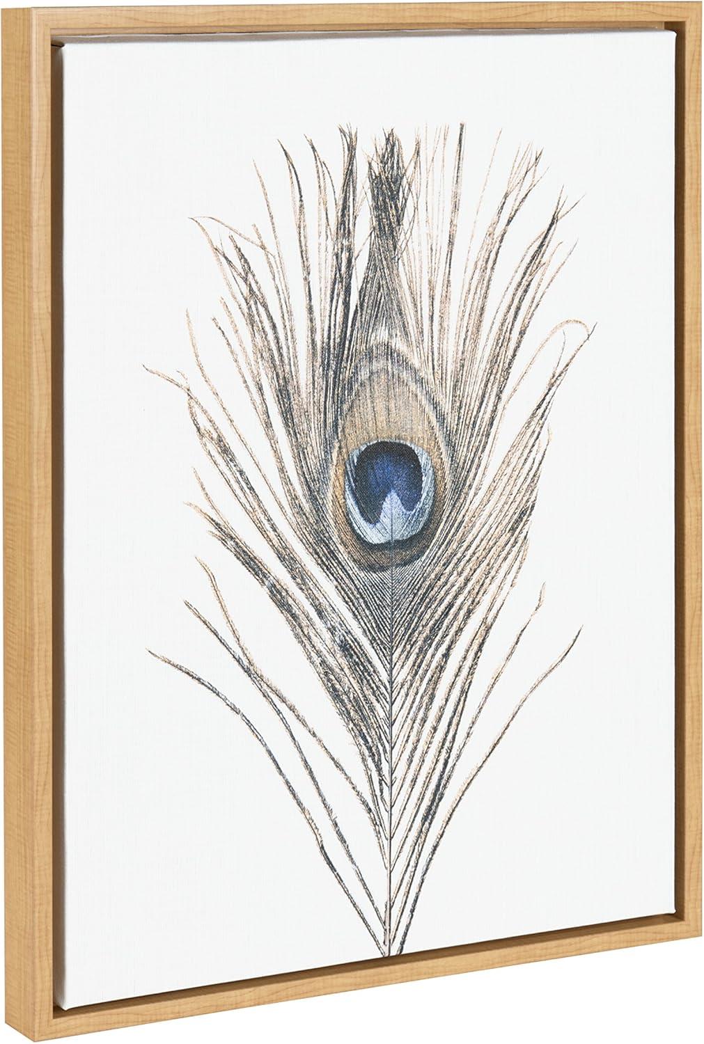 Kate and Laurel Sylvie Peacock Feather Natural Framed Canvas Wall Art by Simon Te Tai, 18x24 Natural