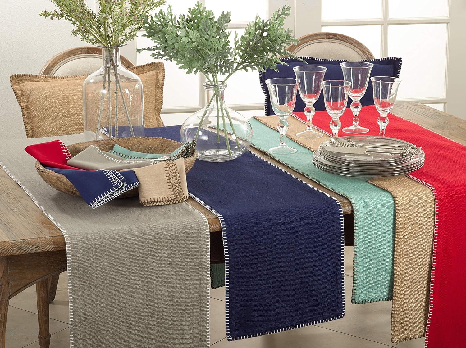 Saro Lifestyle Whipstitch Cotton Table Runner, 13"x72", Gray