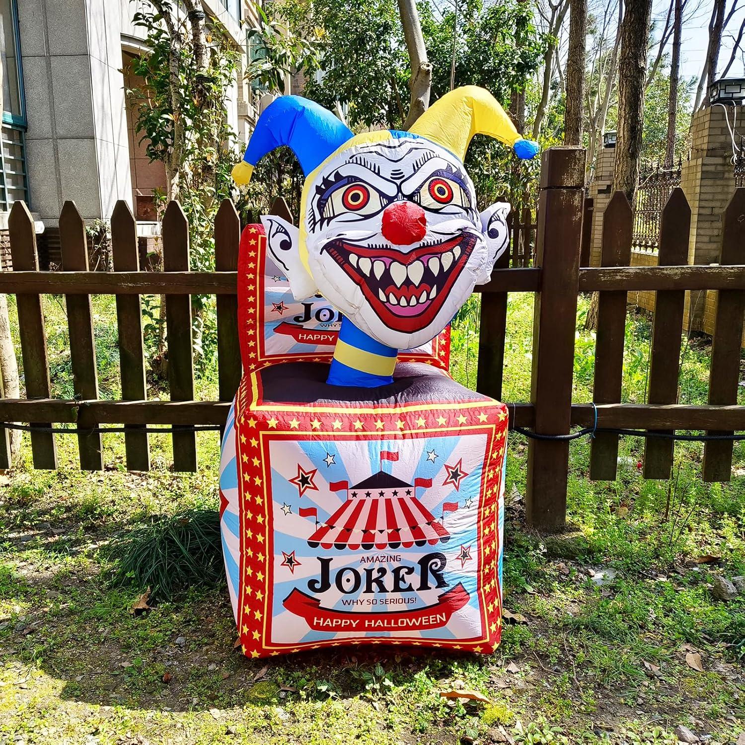 5 Ft Bright White Inflatable Halloween Clown Box with LED Light