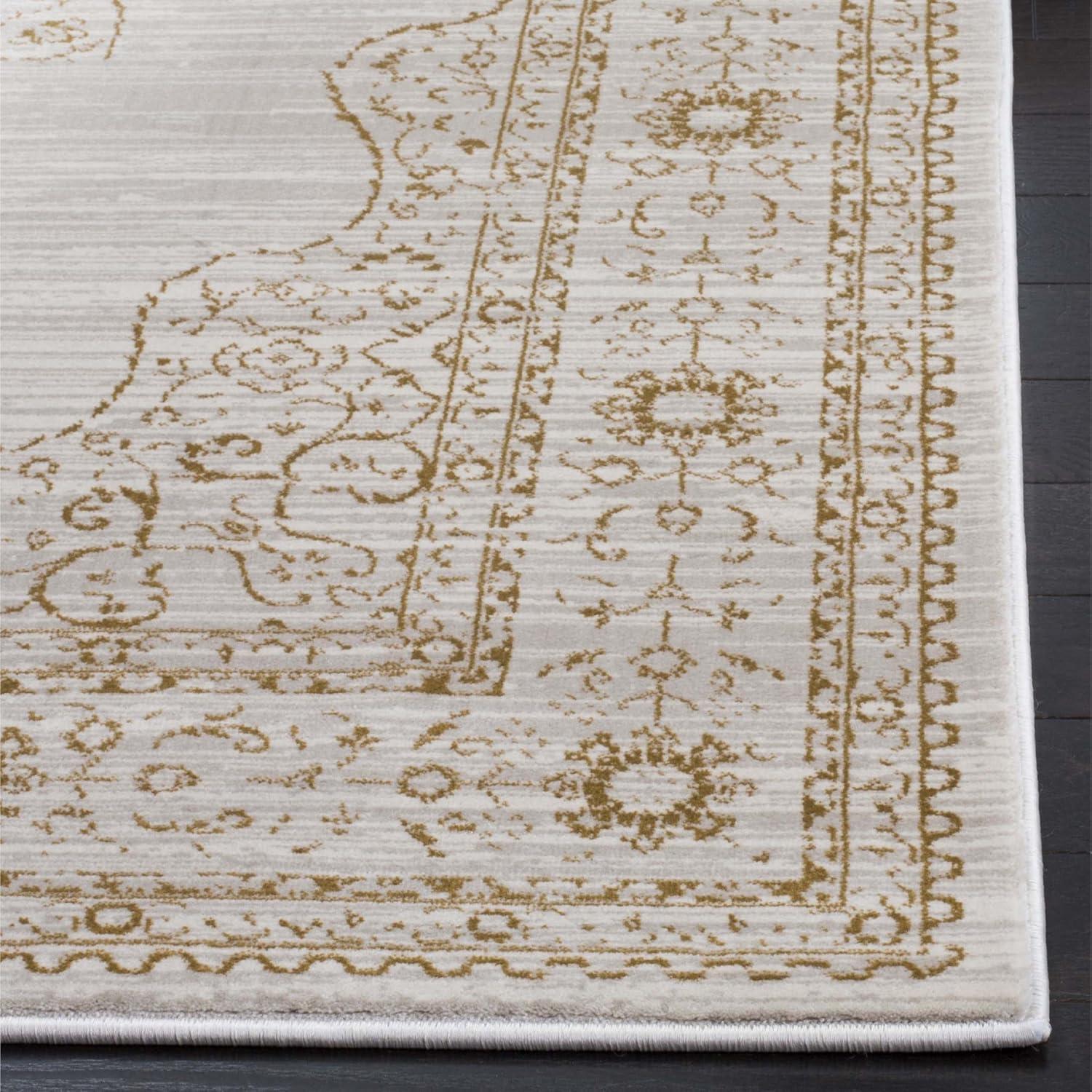 Elegant Cream and Gold Viscose 5'1" x 7'6" Traditional Area Rug