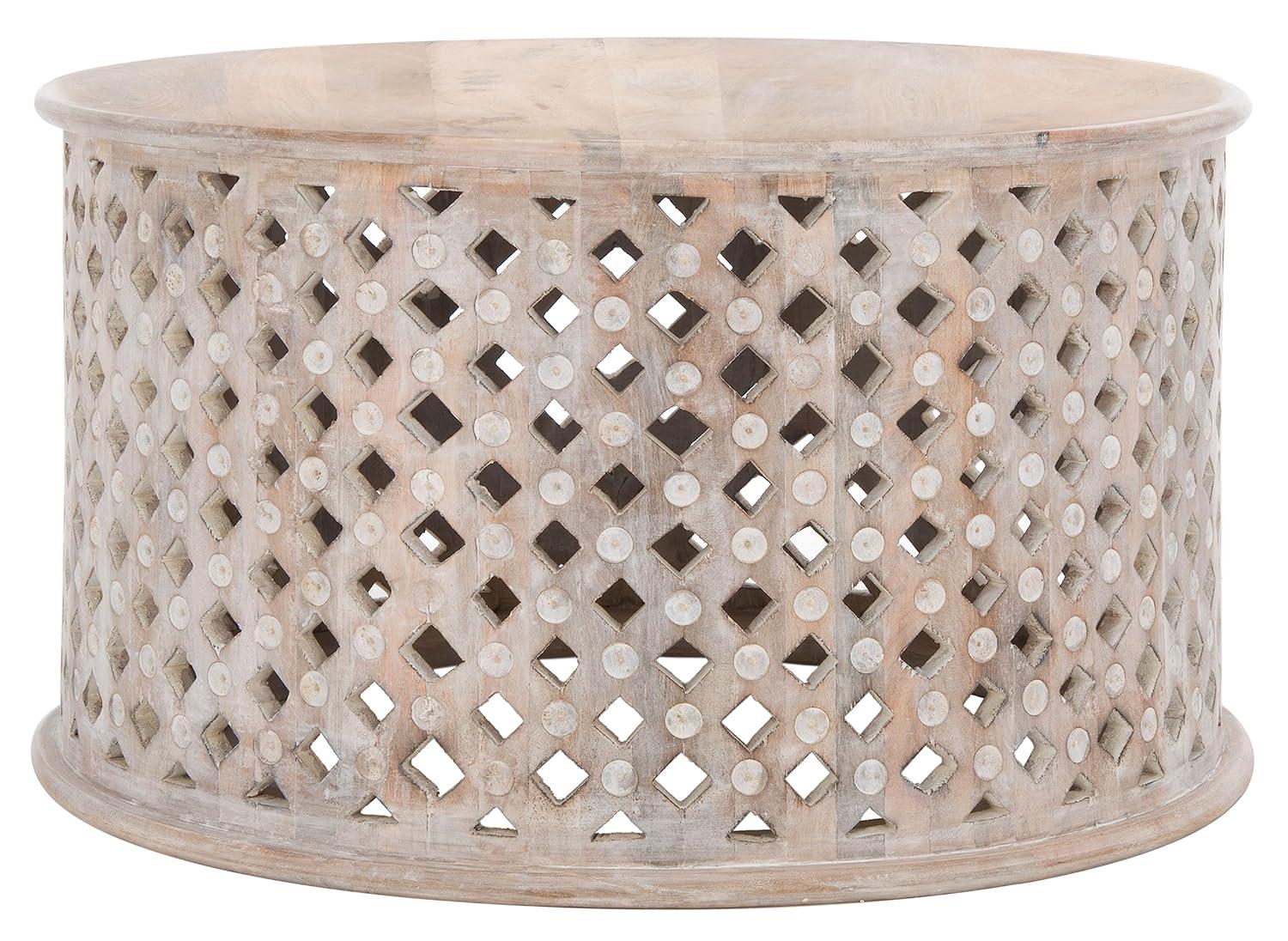 SAFAVIEH Kyrith Rustic Round Coffee Table, Burnt Natural