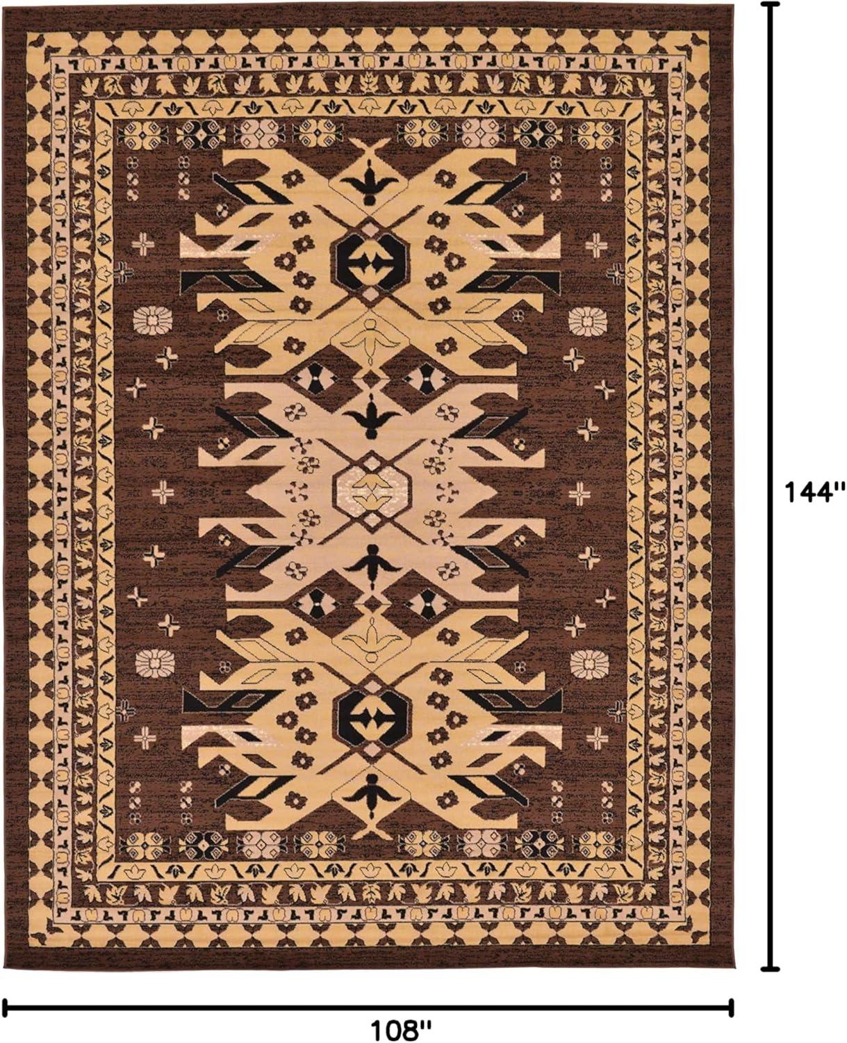 Brown and Beige Geometric Tribal 9' x 12' Synthetic Area Rug