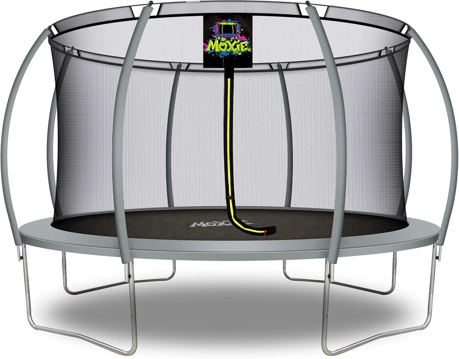 Machrus Moxie Pumpkin-Shaped Outdoor Trampoline Set with Premium Top-Ring Frame Safety Enclosure, 14 FT - Grey