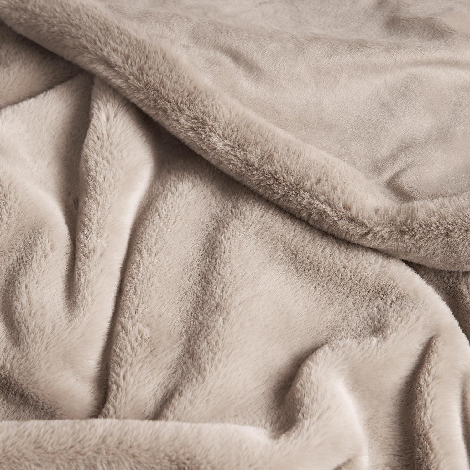 Lucky Brand Reversible Solid Rabbit Mink Faux Fur Luxurious & Soft Thow Blankets - 50" x 70"