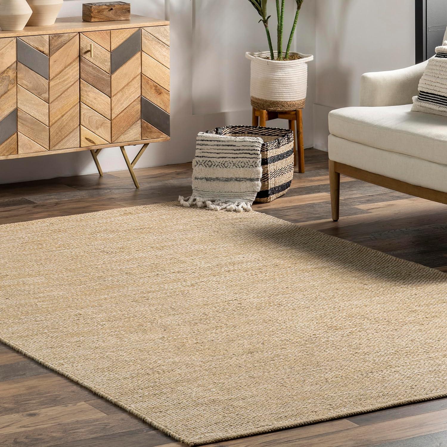 Handwoven Beige Cotton 5'x8' Farmhouse Area Rug