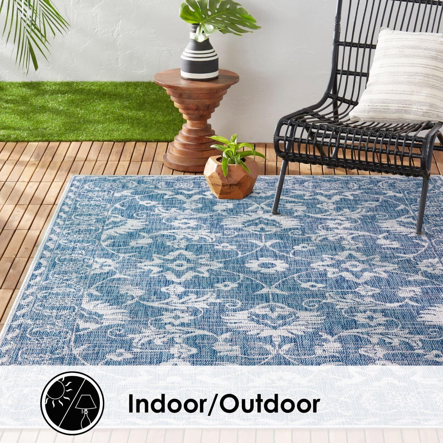 5'2" x 7'2" Country Ayala Indoor/Outdoor Rug Aqua Blue - Nicole Miller: UV & Weather-Resistant, Woven