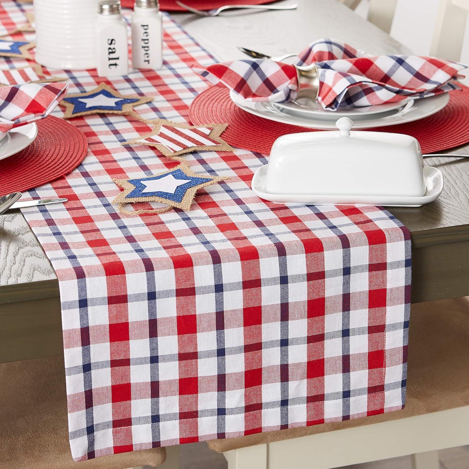 14 x 72 in. Red White and Blue Cotton Plaid Table Runner