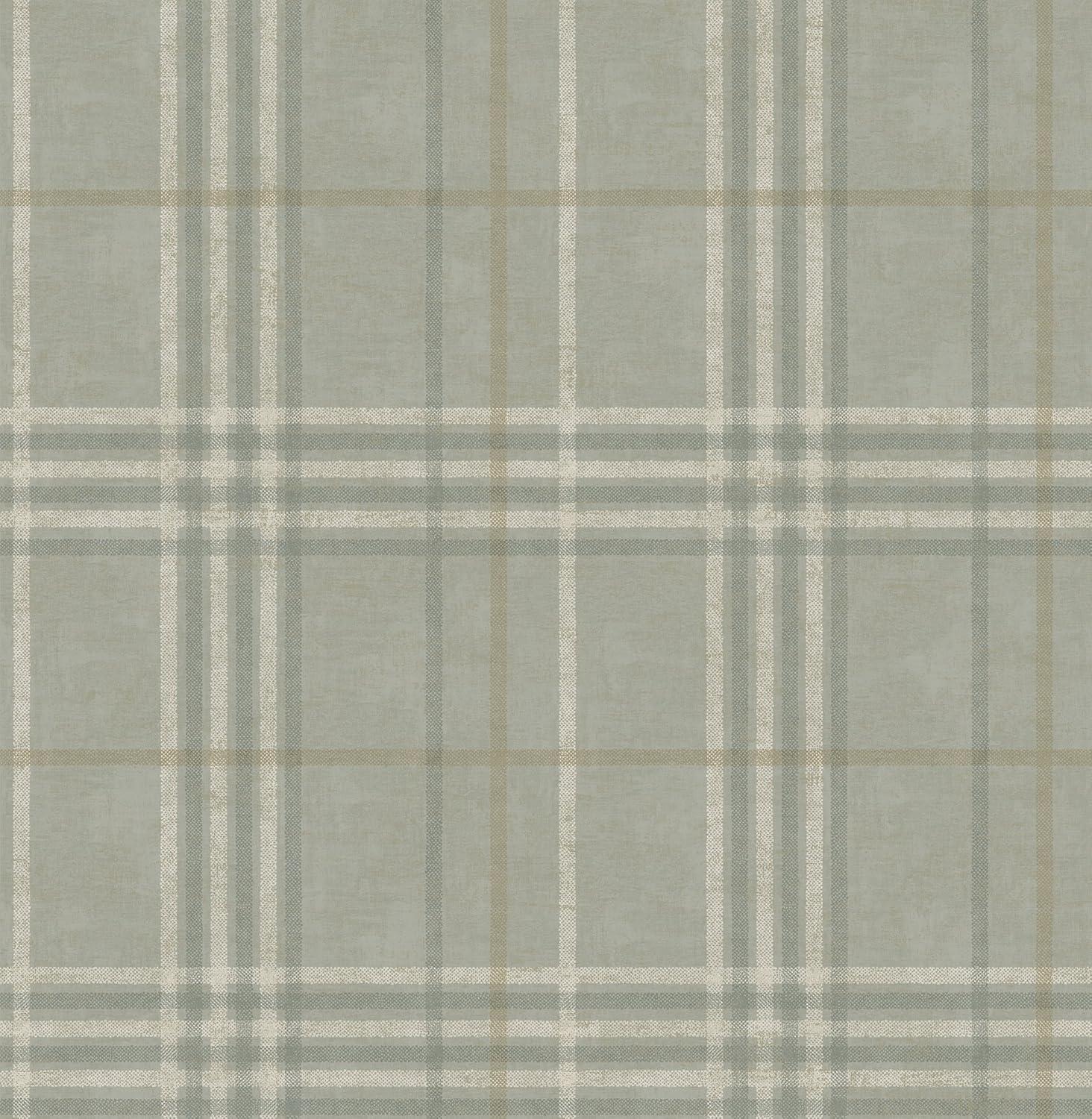 Chesapeake Rockefeller Sage Plaid Unpasted Non Woven Wallpaper, 20.5-in by 33-ft, 56.4 sq. ft.