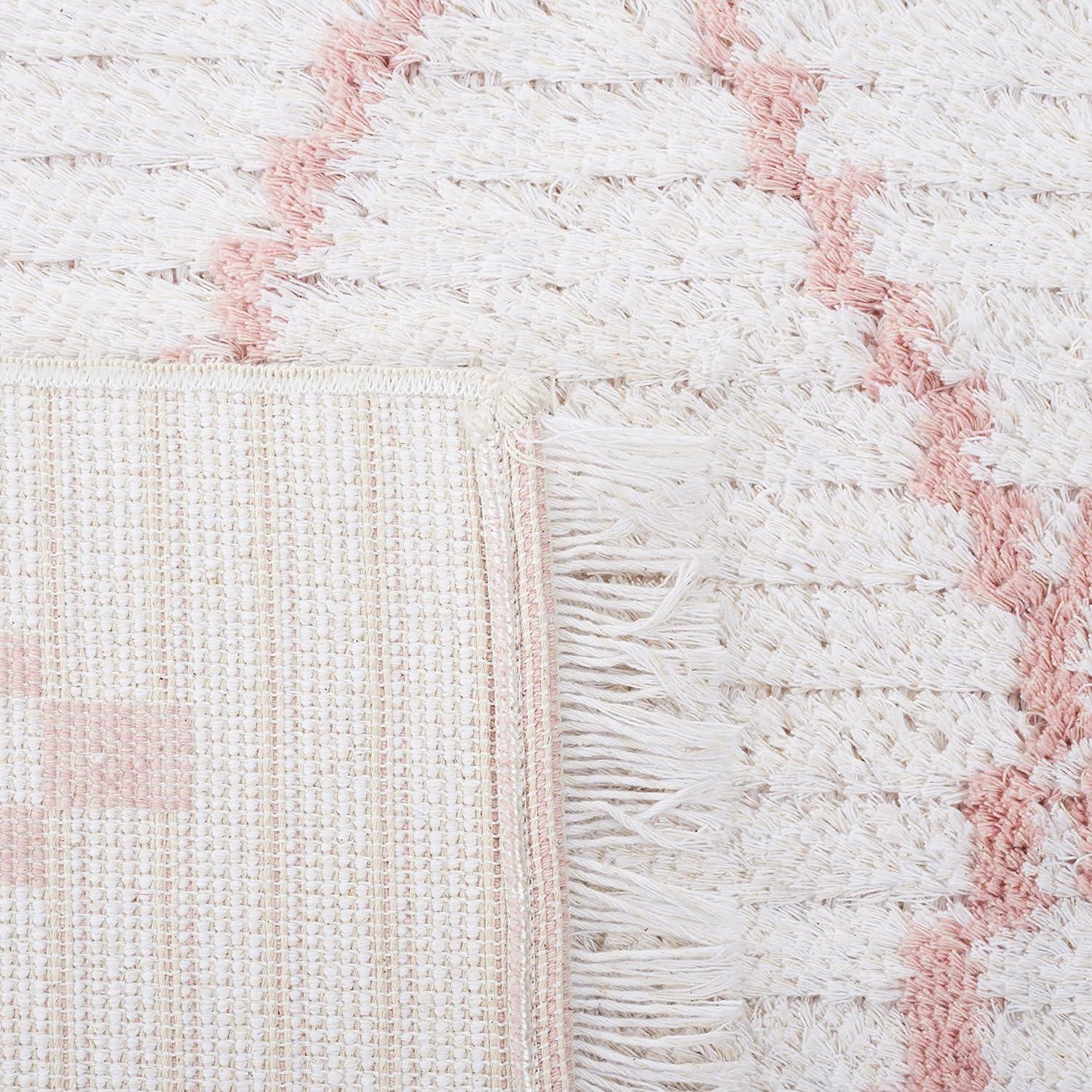 Ivory and Pink Flat Woven Synthetic Area Rug